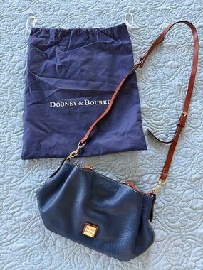 Dooney & Bourke Navy Pebble Leather Crossbody with Tan Strap
